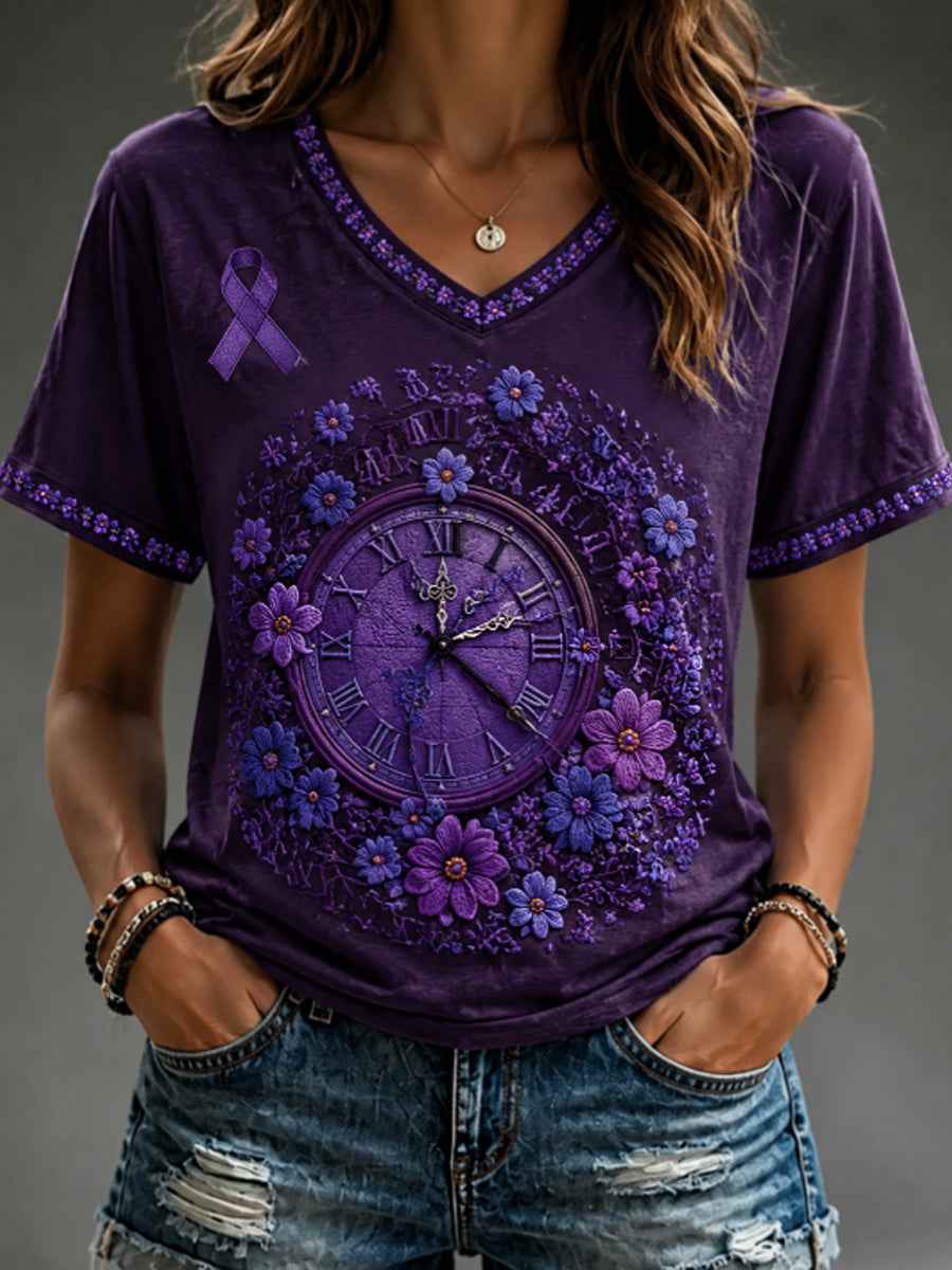 Women's Forget-me-not  round neck short sleeve T-shirt