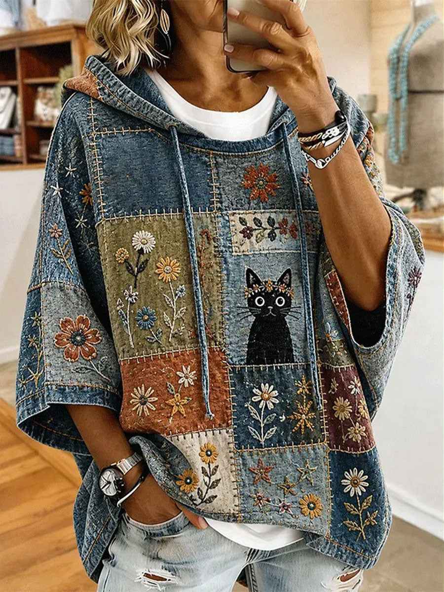 Women's Cat Print Art Casual Top gracestitchs