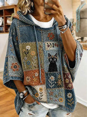 Women's Cat Print Art Casual Top gracestitchs