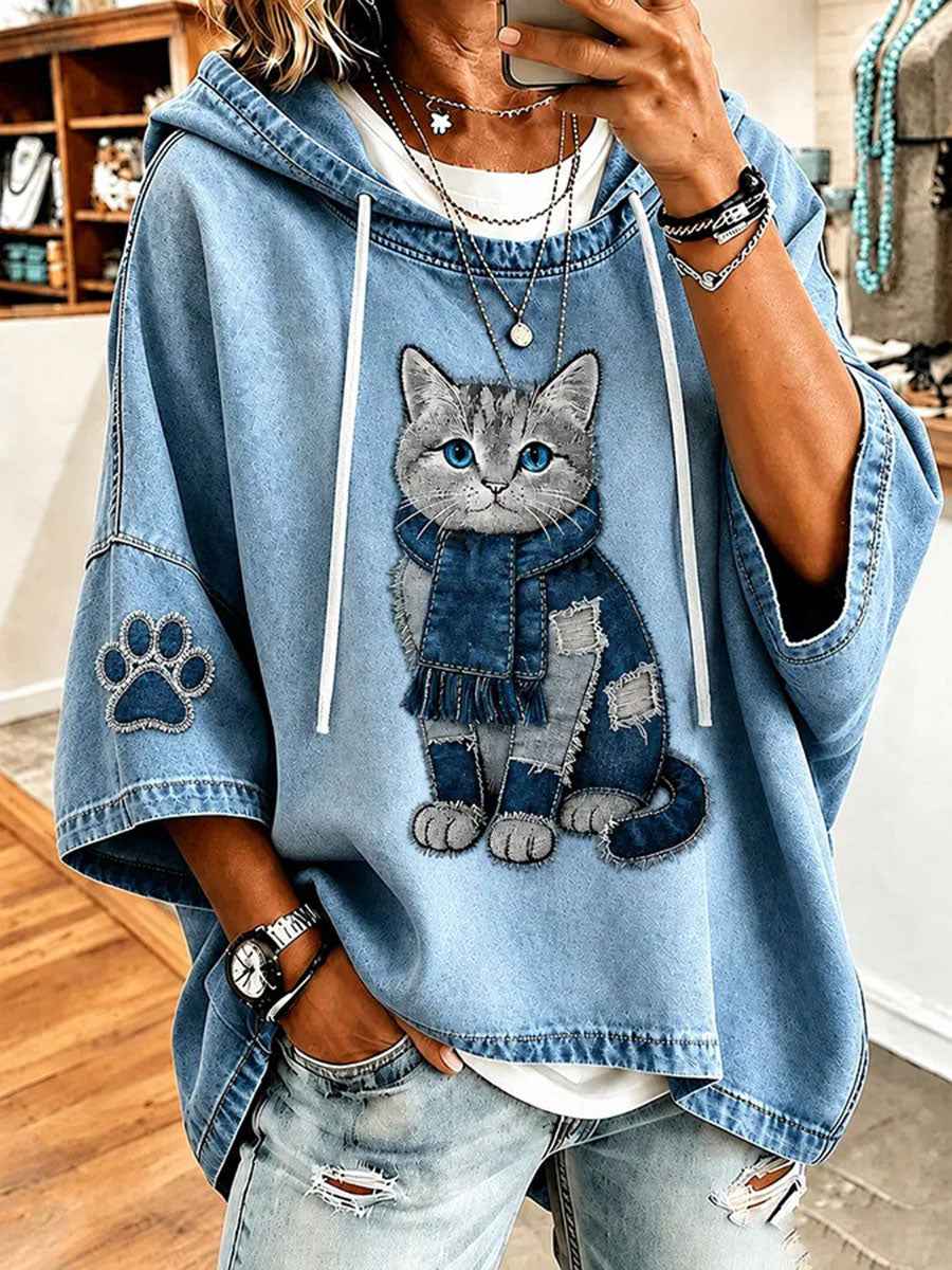 Women's Cat Print Art Casual Top gracestitchs