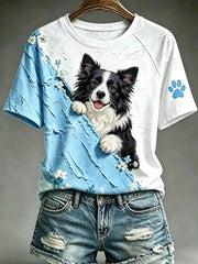 Women's Dog Art Print Casual T-Shirt