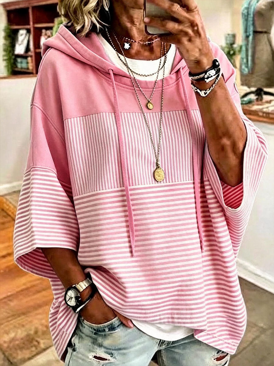 Women's Pink Striped Print Hoodie gracestitchs