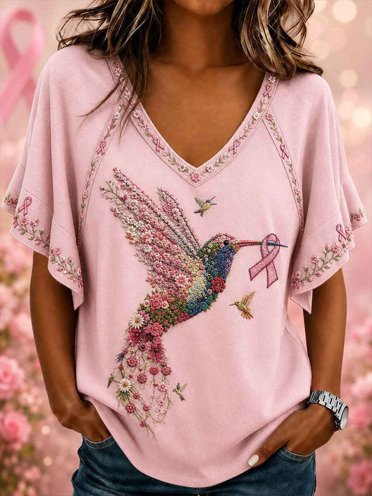 Women's Breast Cancer Awareness Hummingbird Hang Shot Short Sleeve T-Shirt