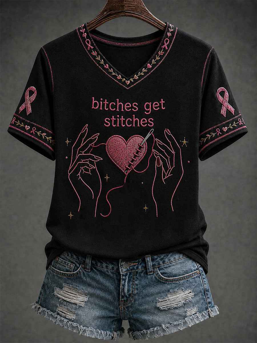Women's Bitches Get Stitches Short-sleeved T-shirt gracestitchs