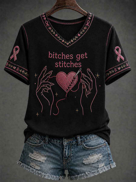 Women's Bitches Get Stitches Short-sleeved T-shirt