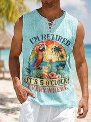 Men's I'm Retired It's 5 O'clock Everywhere Parrot Print Casual Vest gracestitchs