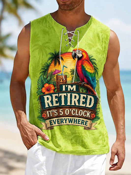 Men's I'm Retired It's 5 O'clock Everywhere Parrot Print Casual Vest