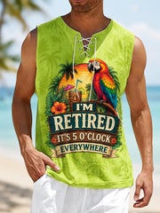 Men's I'm Retired It's 5 O'clock Everywhere Parrot Print Casual Vest gracestitchs