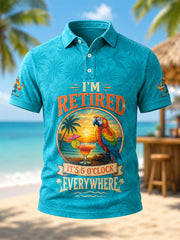 Men's I'm Retired It's 5 O'clock Everywhere Parrot Print Casual Polo gracestitchs