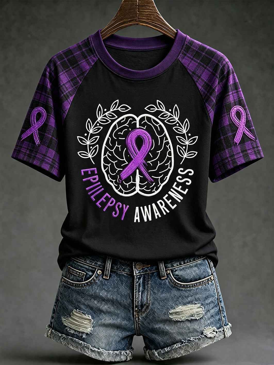 Women's Alzheimer's disease awareness pattern printed casual short-sleeve T-shirt gracestitchs