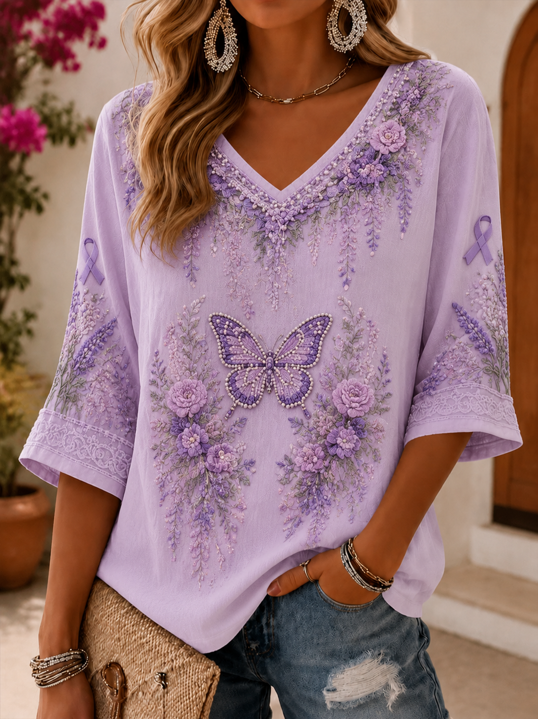 Women's Alzheimer's Disease Mid-length Sleeves V-Neck T-Shirt gracestitchs
