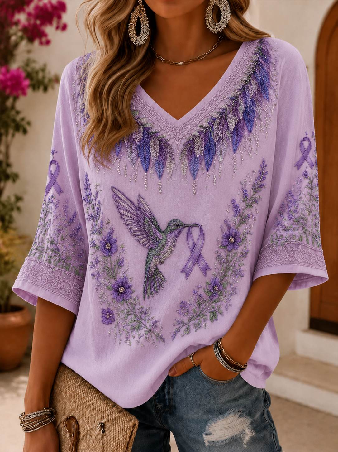 Women's Alzheimer's Disease Mid-length Sleeves V-Neck T-Shirt gracestitchs