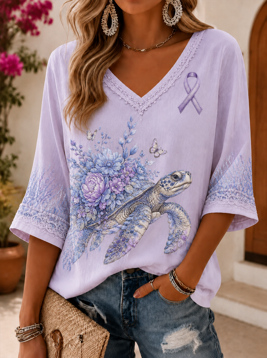 Women's Alzheimer's Disease Mid-length Sleeves V-Neck T-Shirt gracestitchs