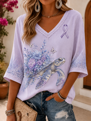 Women's Alzheimer's Disease Mid-length Sleeves V-Neck T-Shirt gracestitchs