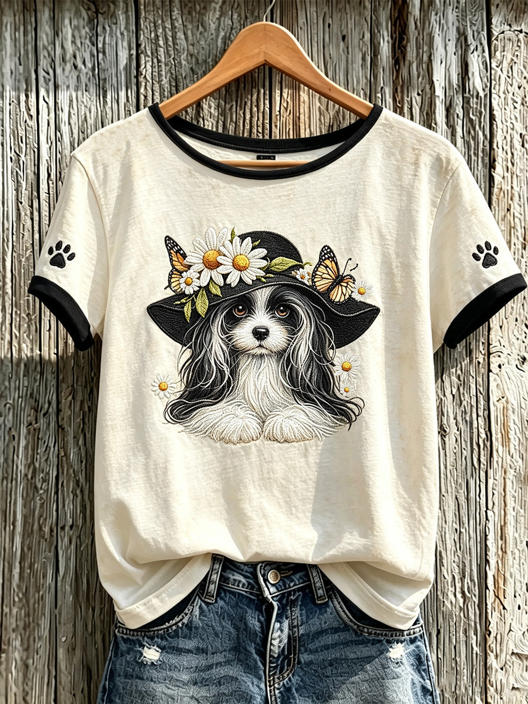 Women's cute dog pattern printed short-sleeved T-shirt gracestitchs
