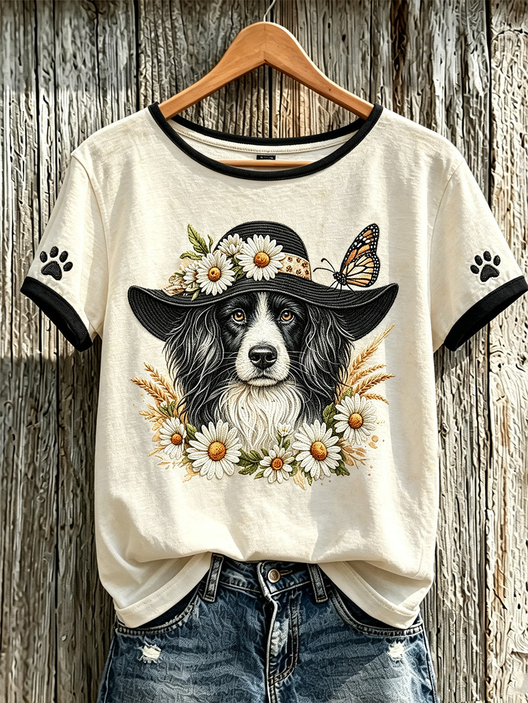 Women's cute dog pattern printed short-sleeved T-shirt gracestitchs