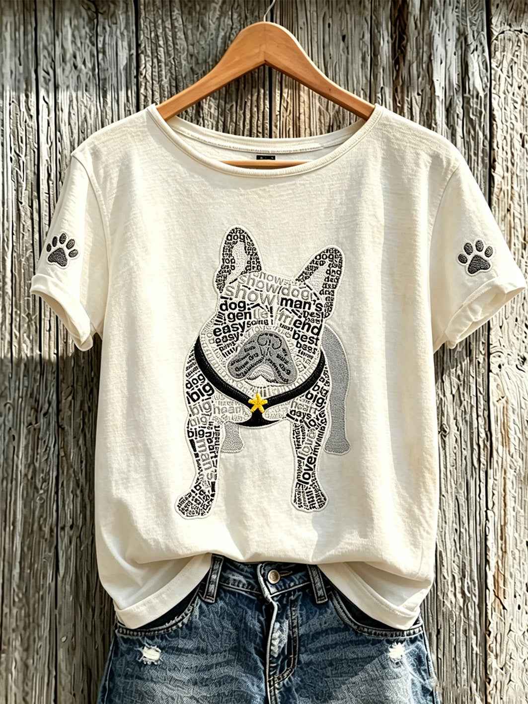 Women's cute dog pattern printed short-sleeved T-shirt gracestitchs