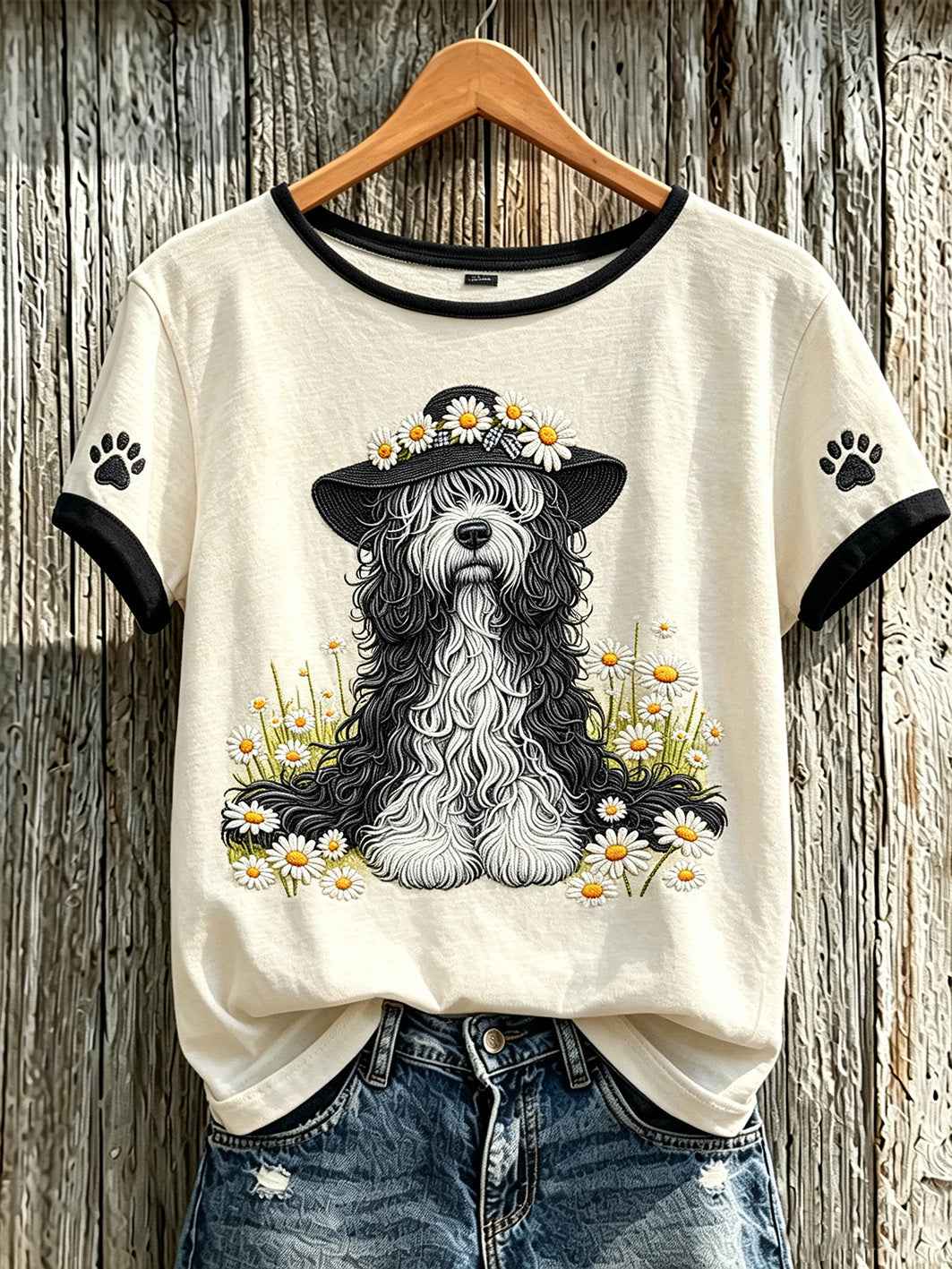 Women's cute dog pattern printed short-sleeved T-shirt gracestitchs