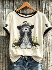 Women's cute dog pattern printed short-sleeved T-shirt gracestitchs
