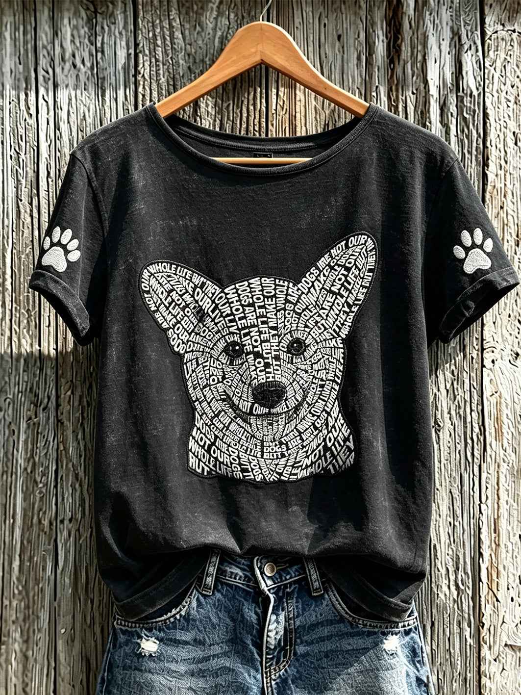Women's cute dog pattern printed short-sleeved T-shirt gracestitchs