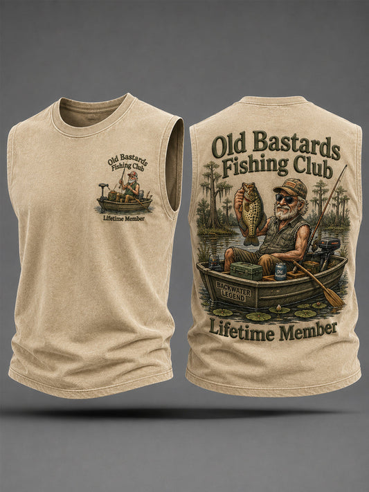 Men's Funny Old Bastards Fishing Club Lifetime Member Print Casual Tank Top gracestitchs