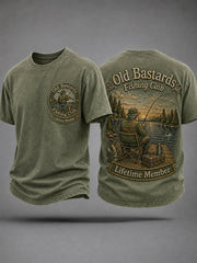 Men's Funny Old Bastards Fishing Club Lifetime Member Print Casual Tee gracestitchs