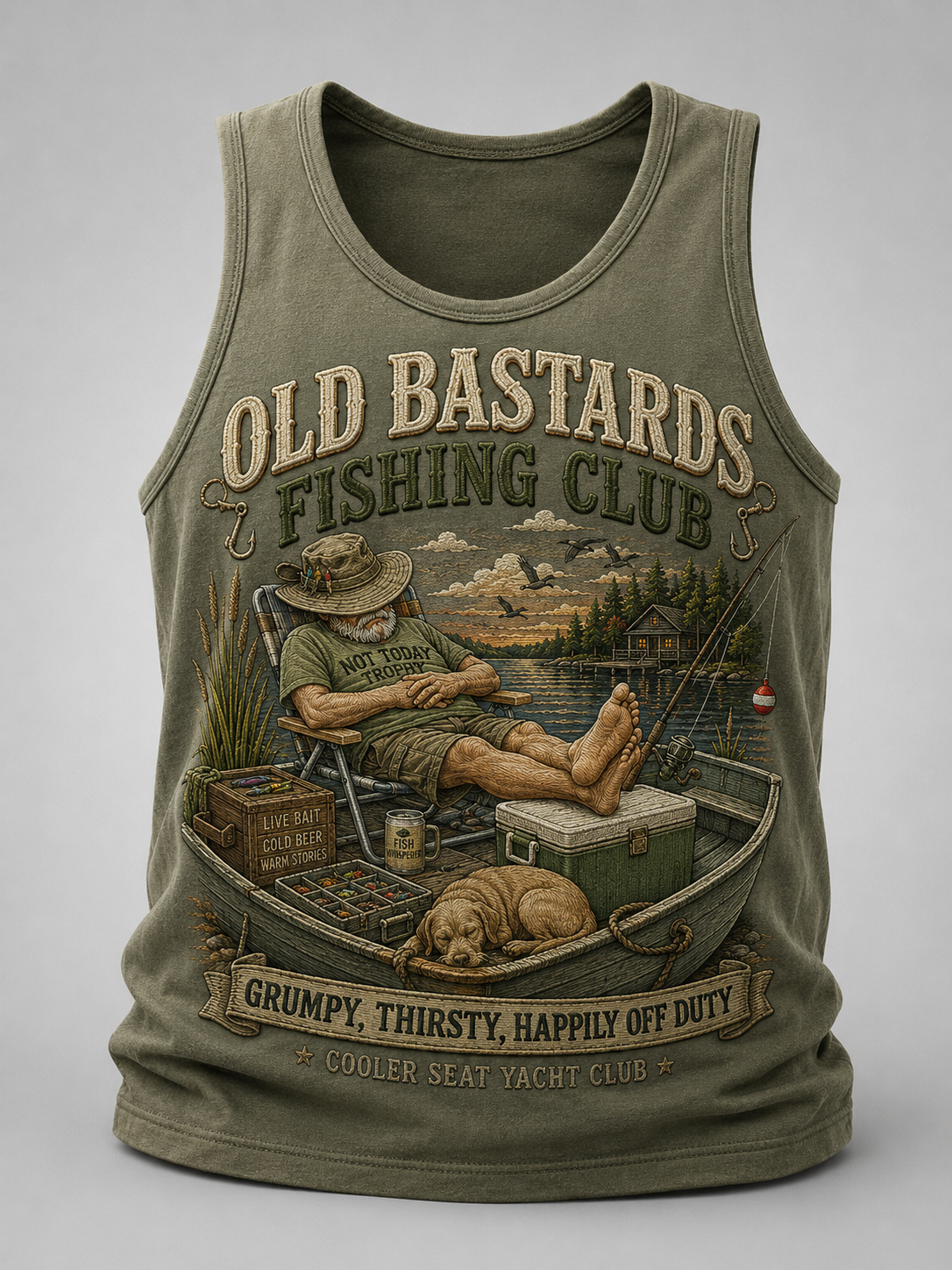 Men's Funny Old Bastards Fishing Club Lifetime Member Print Casual Tank Top gracestitchs