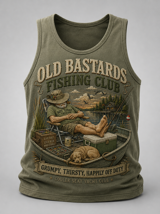 Men's Funny Old Bastards Fishing Club Lifetime Member Print Casual Tank Top gracestitchs