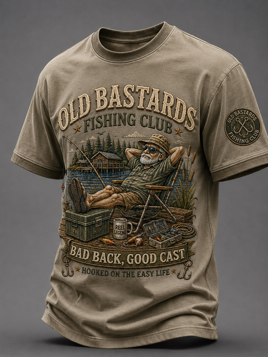 Men's Funny Old Bastards Fishing Club Lifetime Member Print Short Sleeve T-shirt gracestitchs