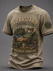 Men's Funny Old Bastards Fishing Club Lifetime Member Print Short Sleeve T-shirt gracestitchs