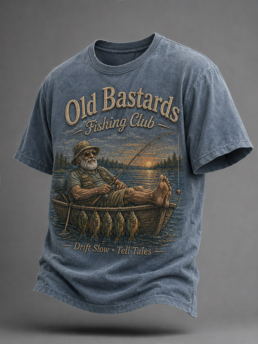 Men's Funny Old Bastards Fishing Club Lifetime Member Print Casual Tee gracestitchs