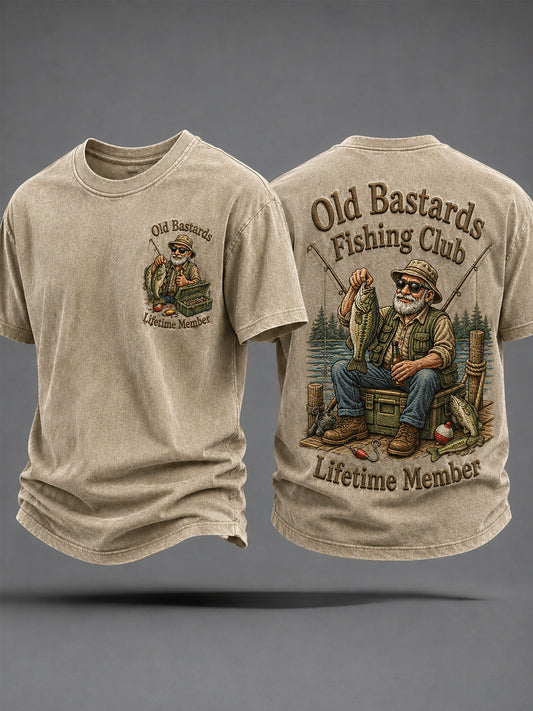 Men's Funny Old Bastards Fishing Club Lifetime Member Print Casual Tee gracestitchs