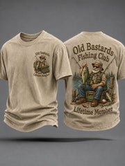 Men's Funny Old Bastards Fishing Club Lifetime Member Print Casual Tee gracestitchs