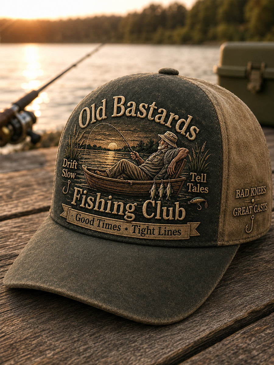 Unisex Funny Old Bastards Fishing Club Lifetime Member Print Hat gracestitchs