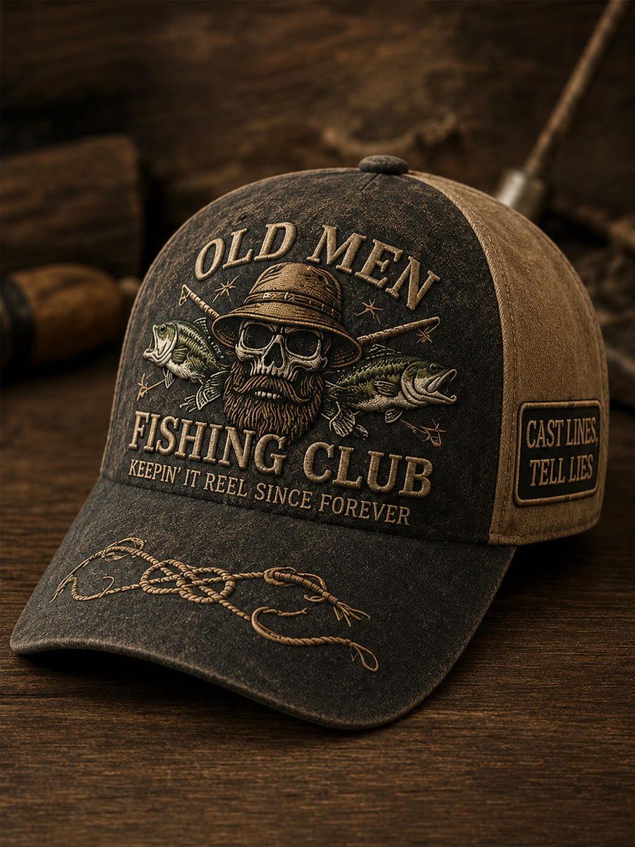 Men's Funny Old Bastards Fishing Club Lifetime Member Print Hat gracestitchs