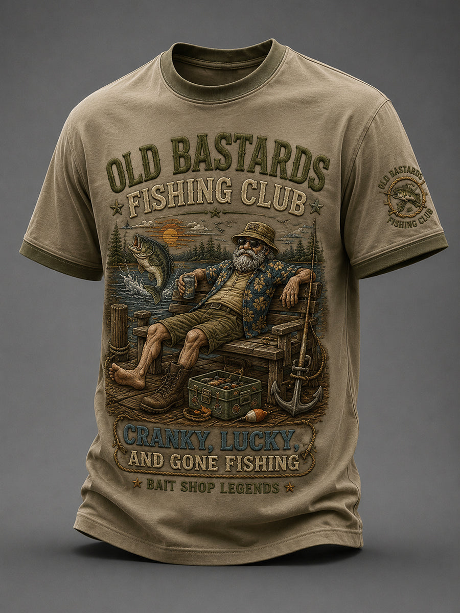 Men's Funny Old Bastards Fishing Club Lifetime Member Print Short Sleeve T-shirt gracestitchs
