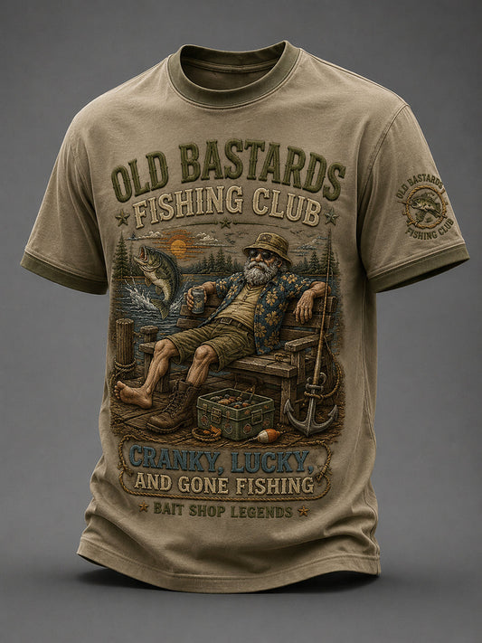 Men's Funny Old Bastards Fishing Club Lifetime Member Print Short Sleeve T-shirt gracestitchs