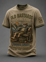Men's Funny Old Bastards Fishing Club Lifetime Member Print Short Sleeve T-shirt gracestitchs