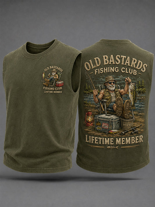 Men's Funny Old Bastards Fishing Lifetime Club Member Print Casual Tank Top gracestitchs