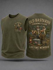 Men's Funny Old Bastards Fishing Lifetime Club Member Print Casual Tank Top gracestitchs