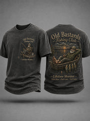 Men's Funny Old Bastards Fishing Club Lifetime Member Print Casual Tee gracestitchs