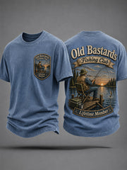 Men's Funny Old Bastards Fishing Club Lifetime Member Print Casual Tee gracestitchs