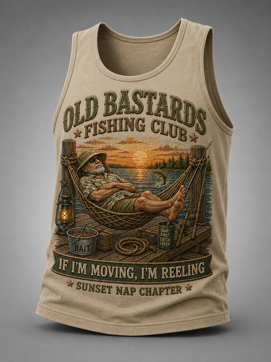 Men's Funny Old Bastards Fishing Club Lifetime Member Print Casual Tank Top gracestitchs