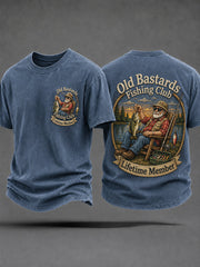 Men's Funny Old Bastards Fishing Club Lifetime Member Print Casual Tee gracestitchs