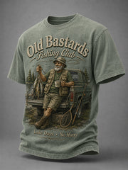 Men's Funny Old Bastards Fishing Club Lifetime Member Print Casual Tee gracestitchs