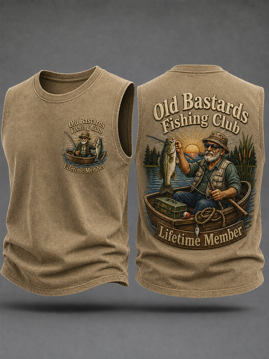 Men's Funny Old Bastards Fishing Club Lifetime Member Print Casual Tank Top gracestitchs