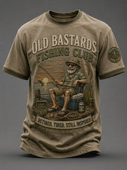 Men's Funny Old Bastards Fishing Club Lifetime Member Print Short Sleeve T-shirt gracestitchs