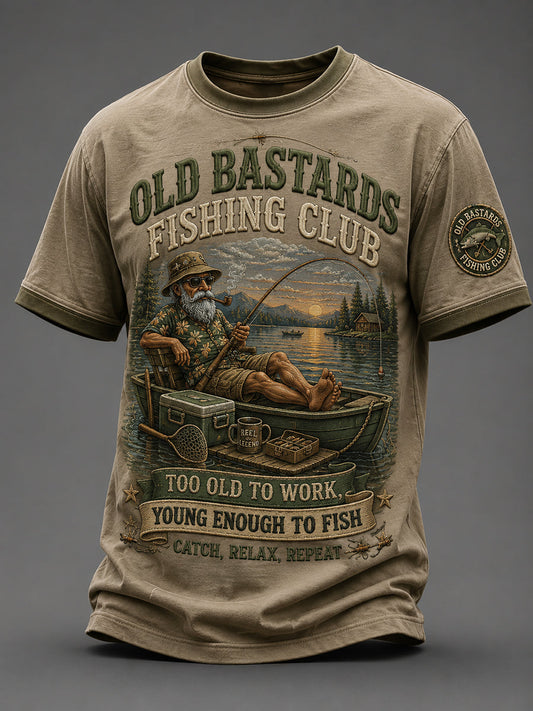 Men's Funny Old Bastards Fishing Club Lifetime Member Print Short Sleeve T-shirt gracestitchs