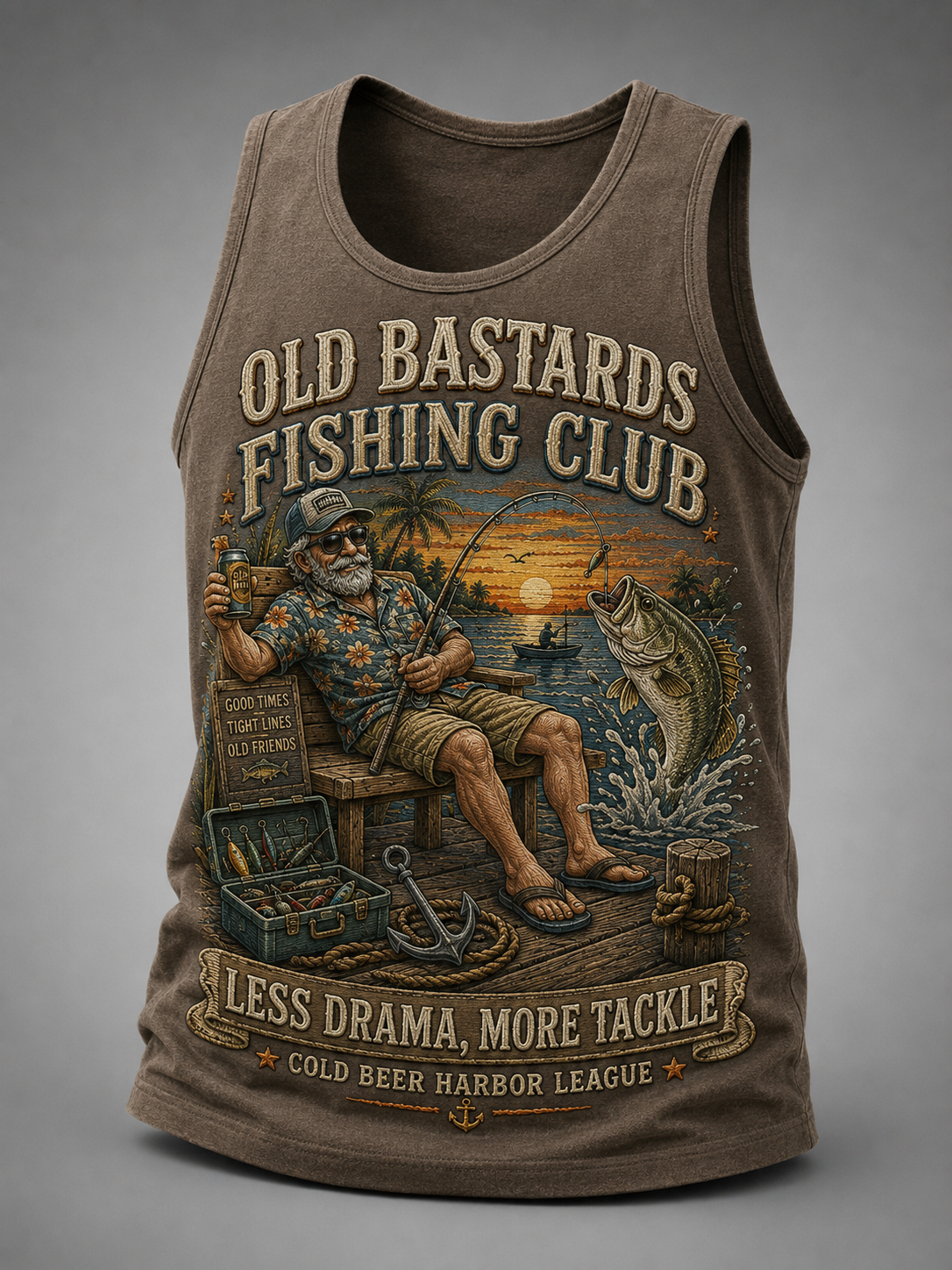 Men's Funny Old Bastards Fishing Club Lifetime Member Print Casual Tank Top gracestitchs
