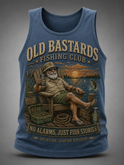Men's Funny Old Bastards Fishing Club Lifetime Member Print Casual Tank Top gracestitchs